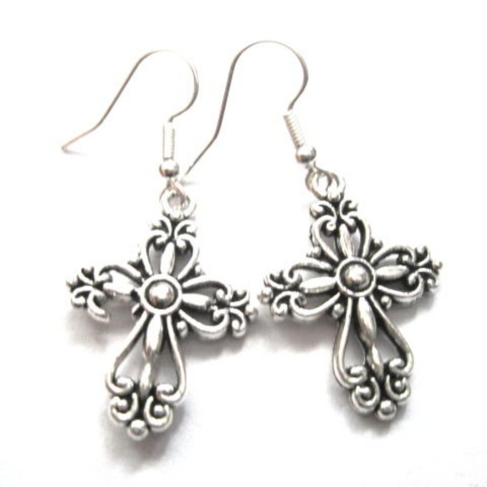 Filigree Cross Dangle Earrings
